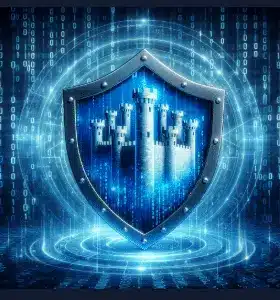 SLA cyber security shield with digital binary code background