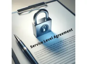 Service Level Agreement document with lock symbol for SLA in cybersecurity concept